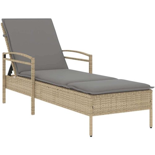 Ležalnik z blazino bež 63x200x81 cm poli ratan Slike