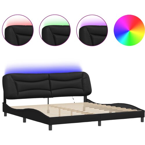 Maison Chic Posteljni okvir - Dvoposteljna postelja - Zakonska postelja z LED lučkami črn 200x200 cm umetno usnje, (21696697) Cene