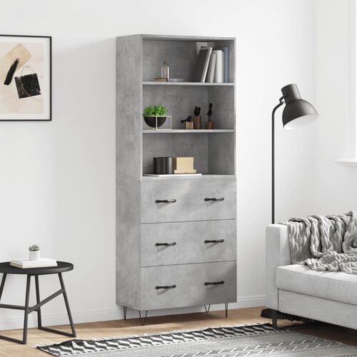 VidaXL Visoka komoda betonsko siva 69,5x34x180 cm inženirski les Slike