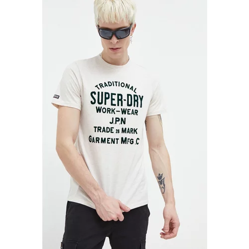 Superdry Majica kratkih rukava za muškarce, boja: bež, s tiskom