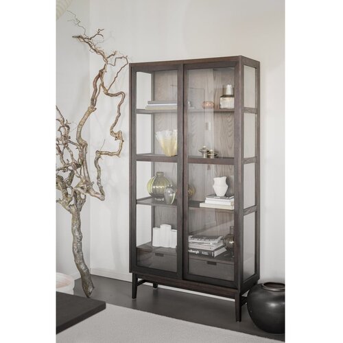Rowico Rjava vitrina v hrastovem dekorju z drsnimi vrati 100x203 cm Hazelton &amp;ndash; Slike
