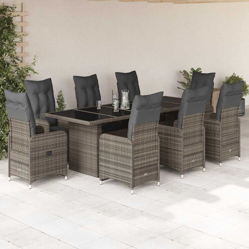  9-dijelni vrtni bistro set od poliratana s jastucima sivi Siva Slike
