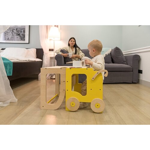 ToddlerInFamily 2v1 MONTESSORI STOL�EK POMAGAL�EK-MOTIV VOZI�EK (VE� BARV)-Natur/Rumena Cene
