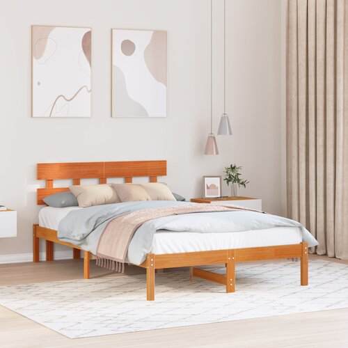 VidaXL Krevetni okvir s uzglavljem Smeđa 120x200 cm Čvrsto borovo drvo Slike