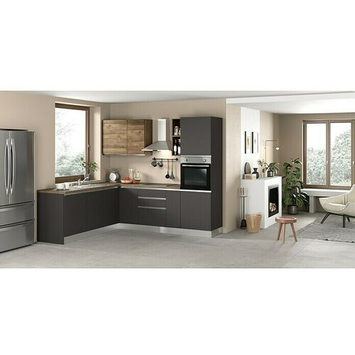 Marinelli Cucine Montažna kutna kuhinja Ametista (&amp;Scaron; x D: 250 x 225 cm, Antracit/orah, S električnim uređajima, Sudoper na lijevoj strani) Slike