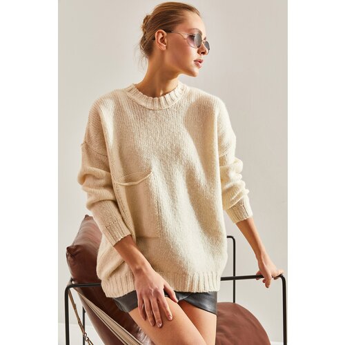 Bianco Lucci Women's Big Pocket Patterned Knitwear Sweater Cene