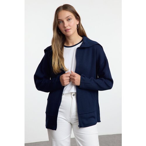 Trendyol Navy Blue Turn-down Collar Knitwear Cardigan Slike