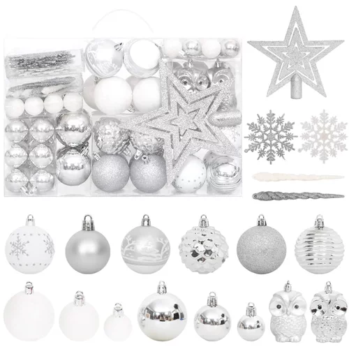  Set božićnih kuglica od 108 komada srebrne i bijele