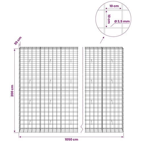  Gabion s žicom debljine 3 5 mm i mrežom 10x10 cm 1050x30x200 cm - 30 cm 200 cm 1050 cm Slike