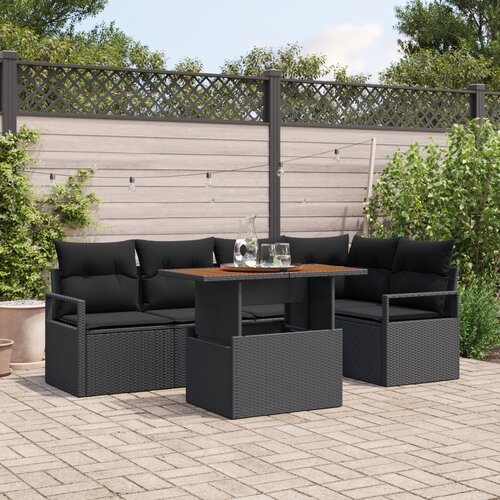 vidaXL 6-delni vrtni sofa set z blazinami črno poli ratan akacija Cene