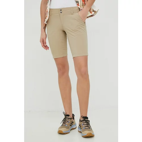 Columbia Kratke outdoor hlače Saturday Trail za žene, boja: bež, glatki materijal, srednje visoki struk