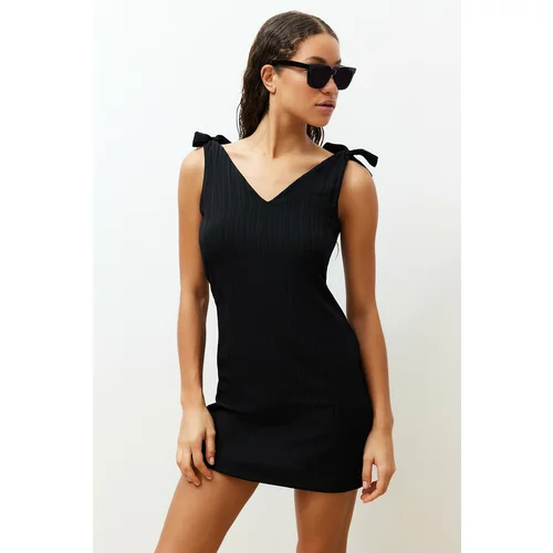 Trendyol Black Mini Woven Tie-Up Beach Dress