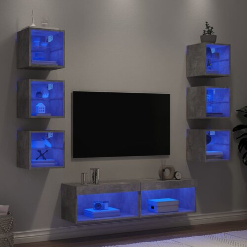 vidaXL 8-dijelni zidni TV elementi s LED svjetlima boja betona drveni Cijene