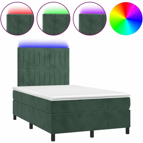 vidaXL Box spring postelja z vzmetnico LED tem. zelena 120x200cm žamet, (21111190)