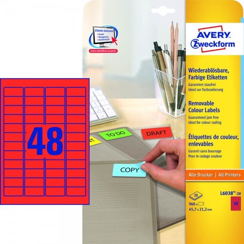Avery Zweckform naljepnice 45,7x21,2mm crvene 20 listova Slike