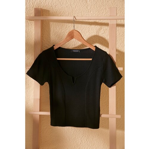 Trendyol Black Collar Detailed Corduroy Knitted Blouse Slike
