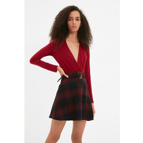Trendyol Red Belted Plaid Skirt Slike