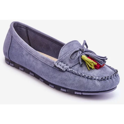 Kesi Suede Moccasins With Bow And Fringe Blue Dorine