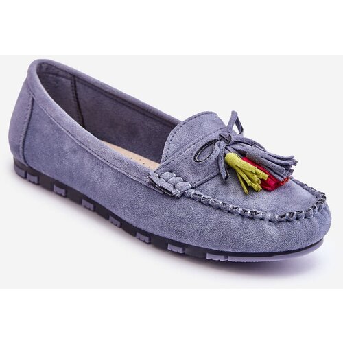 Kesi Suede Moccasins With Bow And Fringe Blue Dorine Slike
