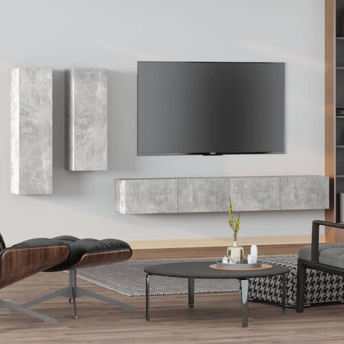 The Living Store Komplet TV omaric 4-delni betonsko siv inženirski les - Komplet TV Omaric, (21434617) Slike