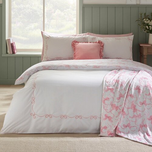Catherine Lansfield Bela posteljnina za zakonsko posteljo 200x200 cm Bow Embroidery &amp;ndash; Slike