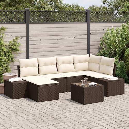 VidaXL Vrtni Sofa Set Set od 7 Smeđa i krema Ratan i tkanina Slike