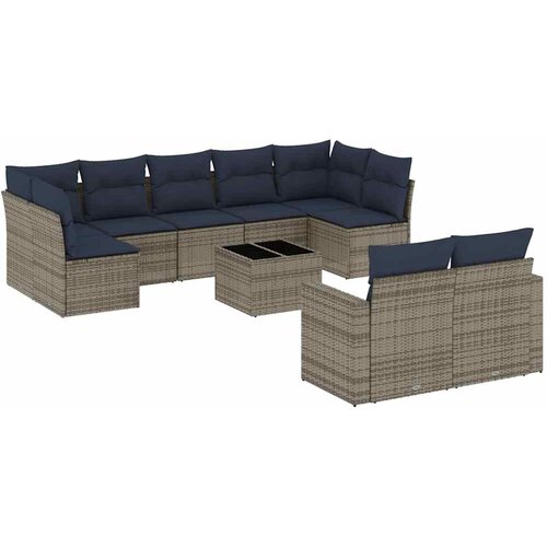  10-dijelni set vrtnih sofa od poliratana s jastucima sivi Siva 65.5 x 62 x 69 cm Slike