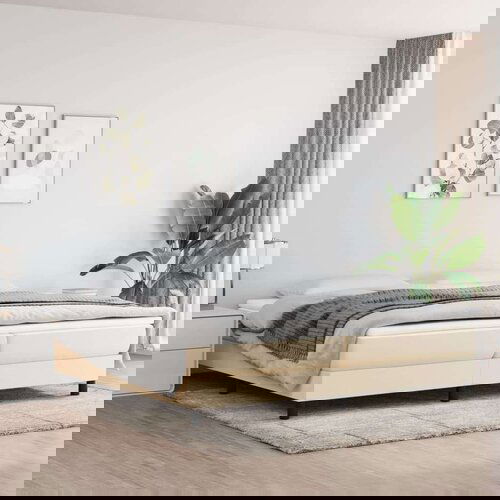  Box spring postelja z vzmetnico krem 200x200 cm blago, (20723476) Slike