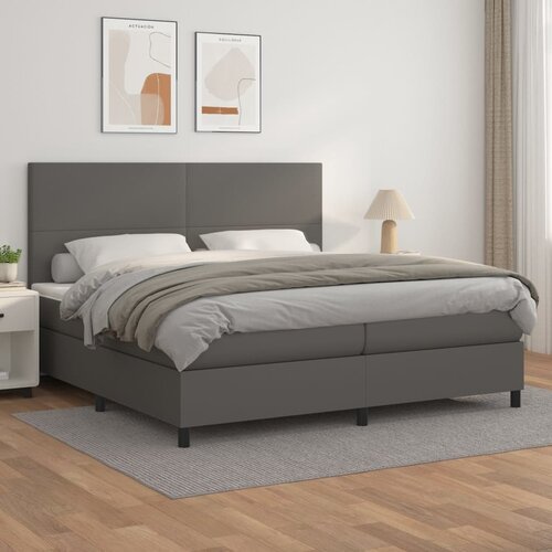 The Living Store Box spring postelja z vzmetnico siva 200x200 cm umetno usnje - Box Spring Postelja, (21437656) Slike