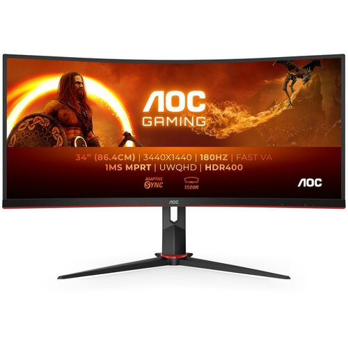 AOC GAMING gaming monitor CU34G2XP/BK 34"/VA,zakrivljen,21:9/3440x1440/180Hz/1ms GtG/HDMIx2,DPx2,USB/freesync/crna Cene