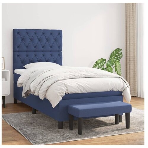 VidaXL Box spring postelja z vzmetnico moder 80x200 cm blago Slike
