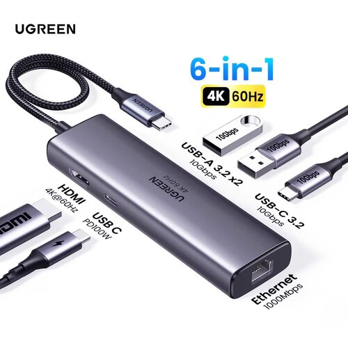 Ugreen 6-u-1 USB-C Hub (100 W PD ulaz, 4K@30Hz HDMI) Cijene
