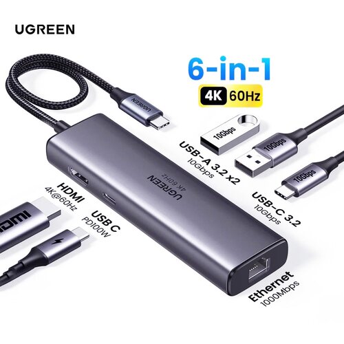 Ugreen Type C hub CM512 6 u 1 4K PD RJ45 Cene