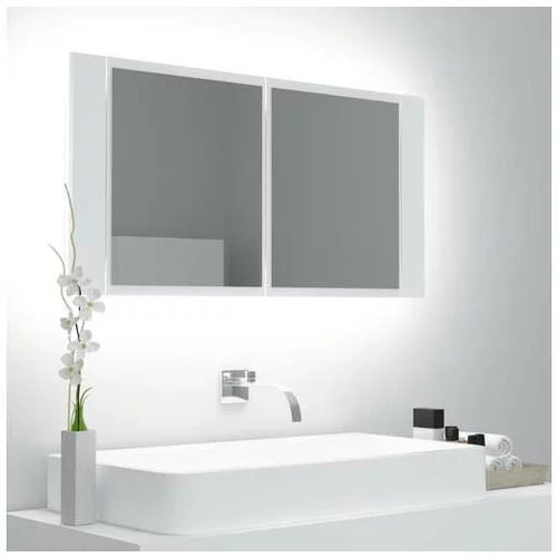  LED kopalniška omarica z ogledalom bela 90x12x45 cm