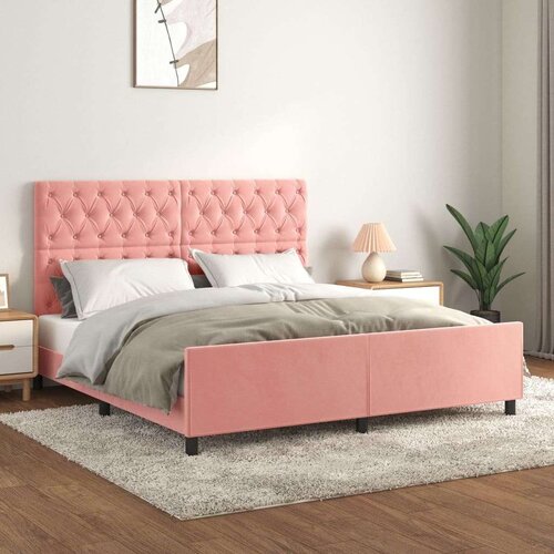  Posteljni okvir z vzglavjem roza 160x200 cm žamet, (20903487) Slike