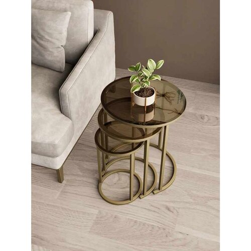 Hanah home set od 3 pomoćna stola Milas 3, antik / providno staklo Slike