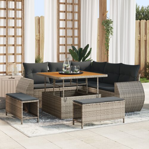 VidaXL 8-delni vrtni sofa set z blazinami siva poli ratan akacija Slike