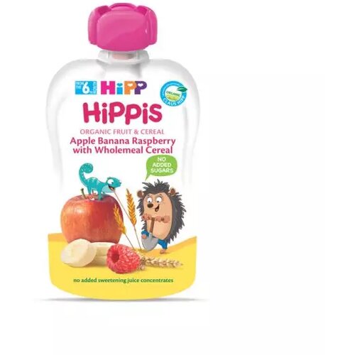 Hipp voćni užitak jabuka, banana i malina sa integralnim žitaricama 90 gr Slike