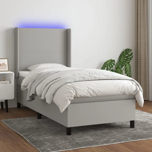 Krevet box spring s madracem LED svjetlosivi 90x190 cm tkanina