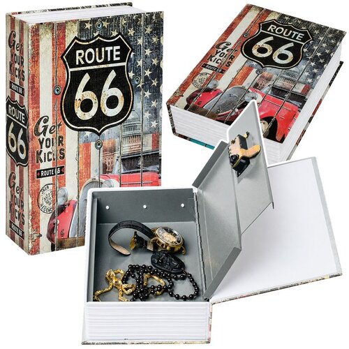  Sef za knjige s ključem Mali sef za novac Route 66 Veliki Slike