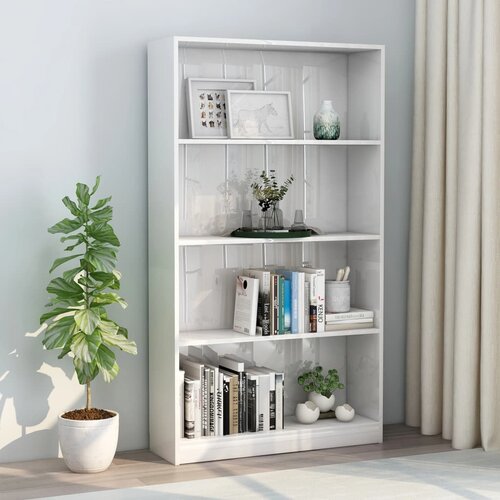 The Living Store Knjižna omara 4-nadstropna visok sijaj bela 80x24x142 cm - Knjižna Omarica, (21431736) Slike
