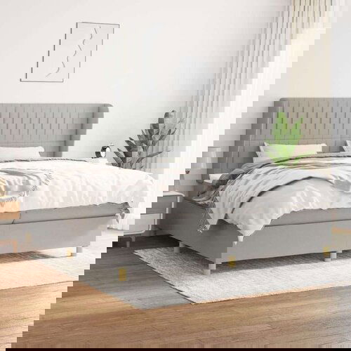  Box spring postelja z vzmetnico svetlo siva 200x200 cm blago, (20894632) Slike
