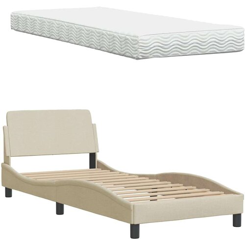  Krevet s madracem krem 90 x 190 cm od tkanine - Krema 90 x 190 cm Slike