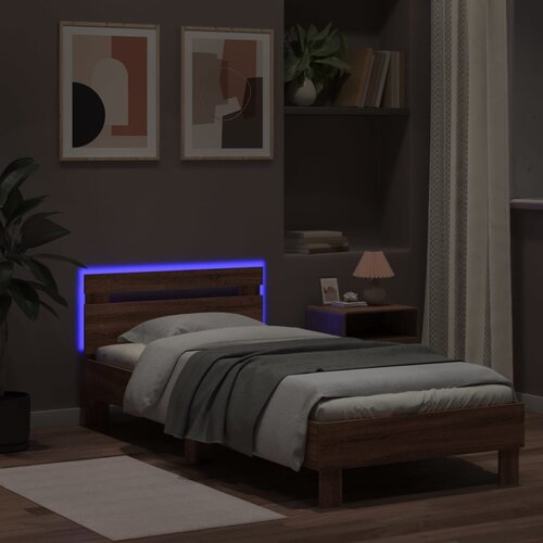  Okvir za krevet s uzglavljem i LED svjetlima boja smeđeg hrasta Smeđa 90 x 190 cm Slike