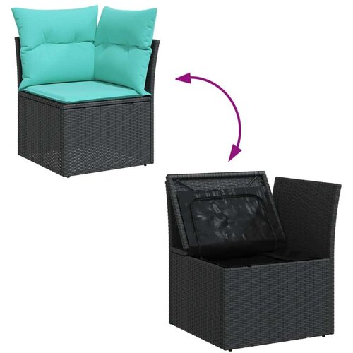  Vrtna garnitura - 9-dijelni set vrtnih sofa od poliratana s jastucima crni - Crna i plava kutna + stol + 3x srednja 1 Slike