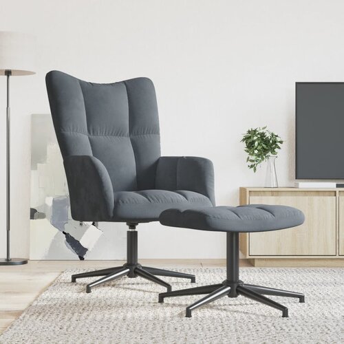  The Living Store Stol za sproščanje s stolčkom temno siv žamet - Stol Za Sproščanje, (21454986) Cene