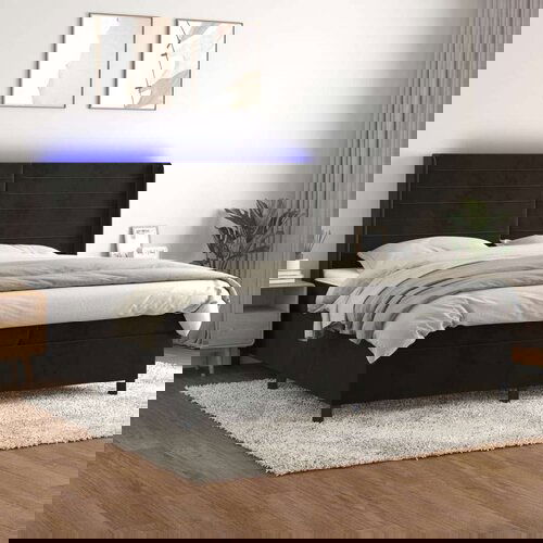  Box spring postelja z vzmetnico LED črna 200x200 cm žamet, (20900296) Slike