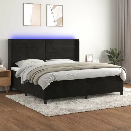  Box spring postelja z vzmetnico LED črna 200x200 cm žamet, (20900296)