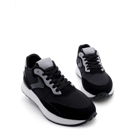 Marjin Men's Sneakers Parachute Fabric Detail Thick Sole Lace-Up Sneakers Kosev Black.
