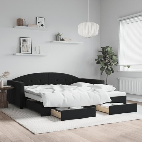 VidaXL Izvlečna dnevna postelja s predali črna 100x200 cm žamet Slike
